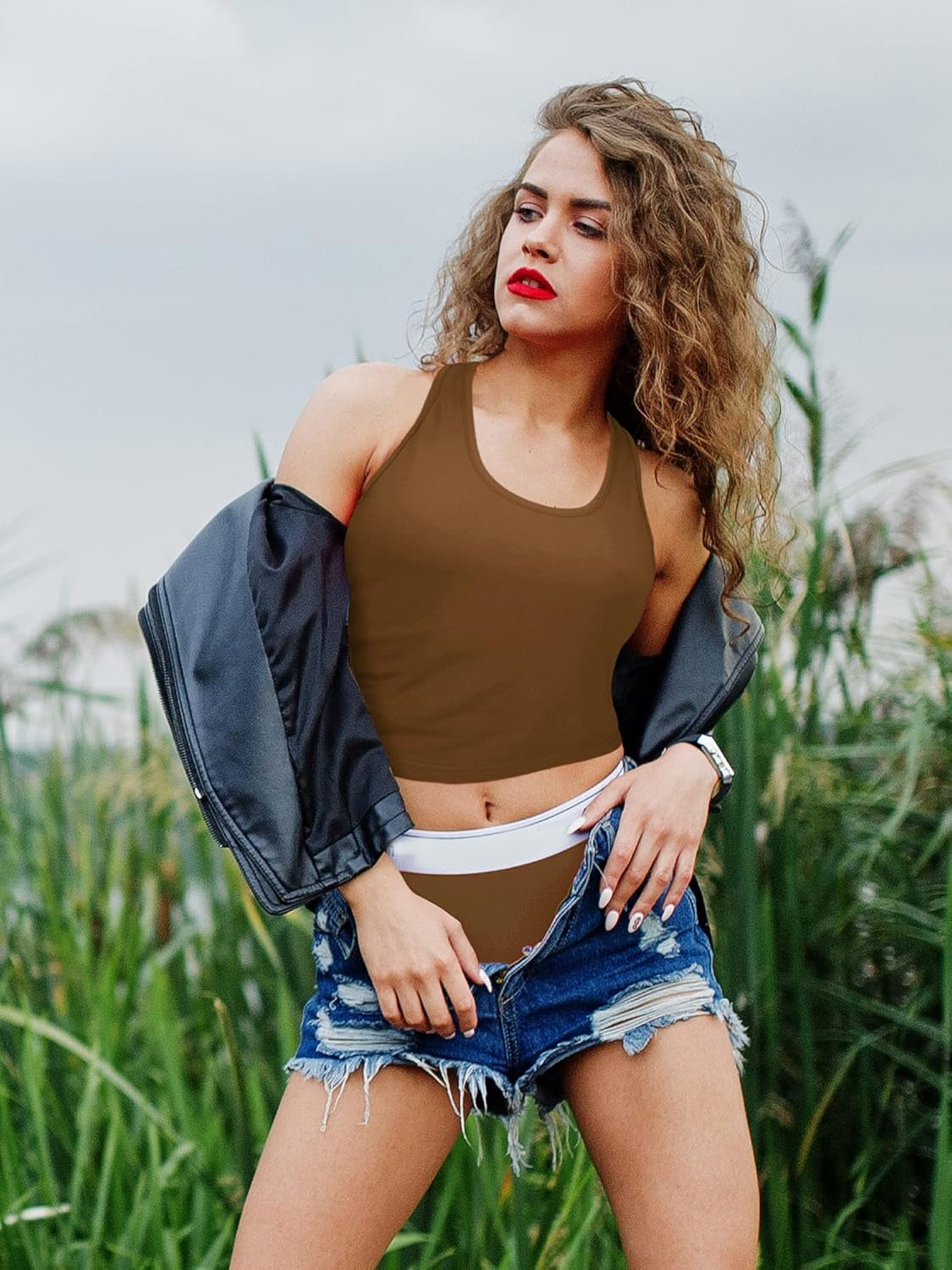 6-Pack Sleeveless Racerback Sports Crop Tops for Everyday Wear