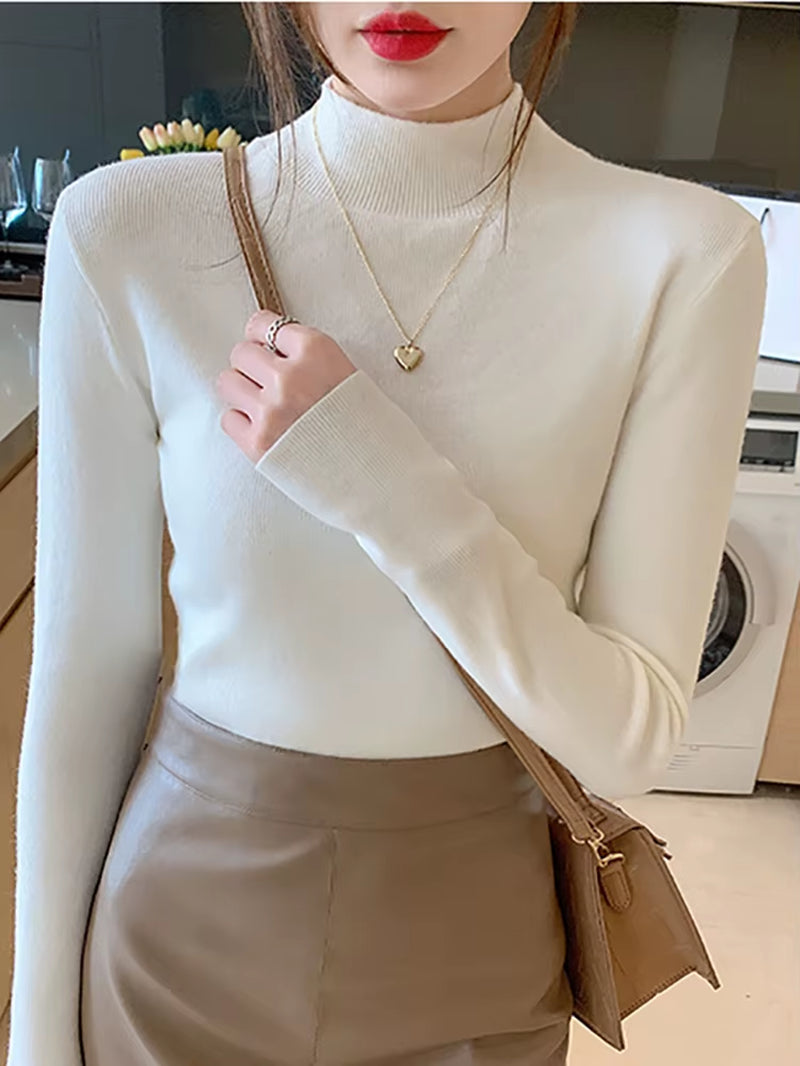 Oatmeal Mock-Neck Knit Top