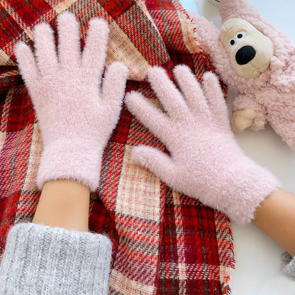 Fluffy Mink-Touch Knit Gloves