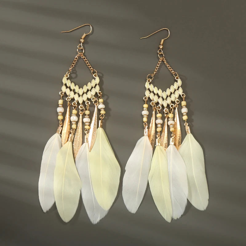 Feather Tassel Drop Earrings