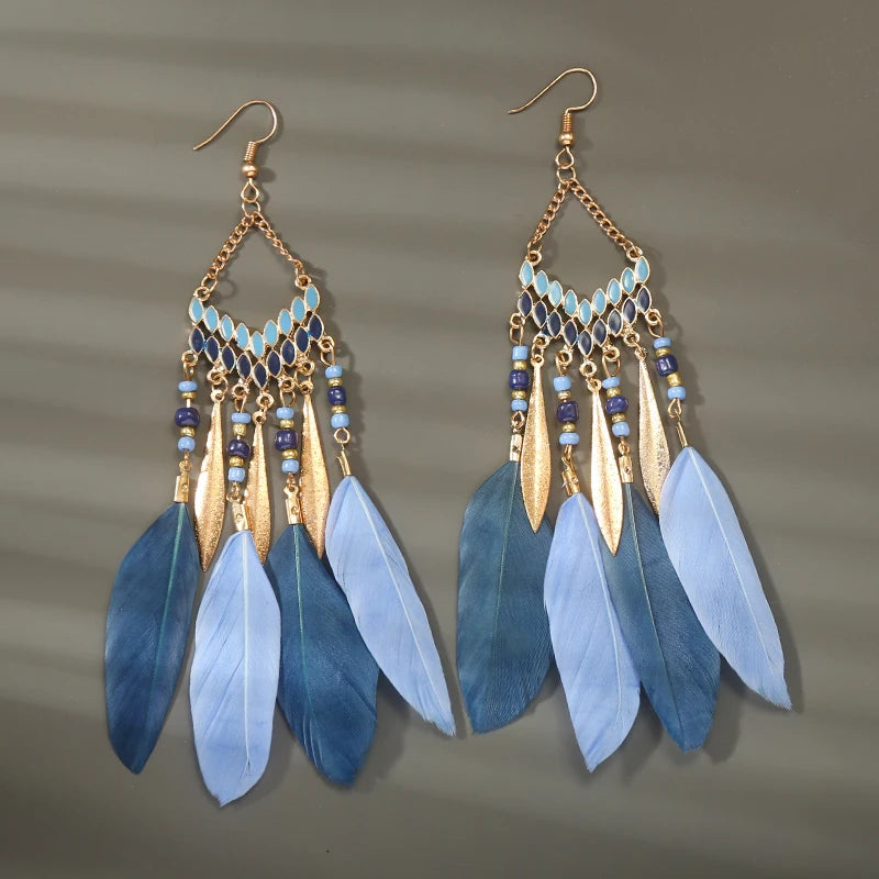 Feather Tassel Drop Earrings