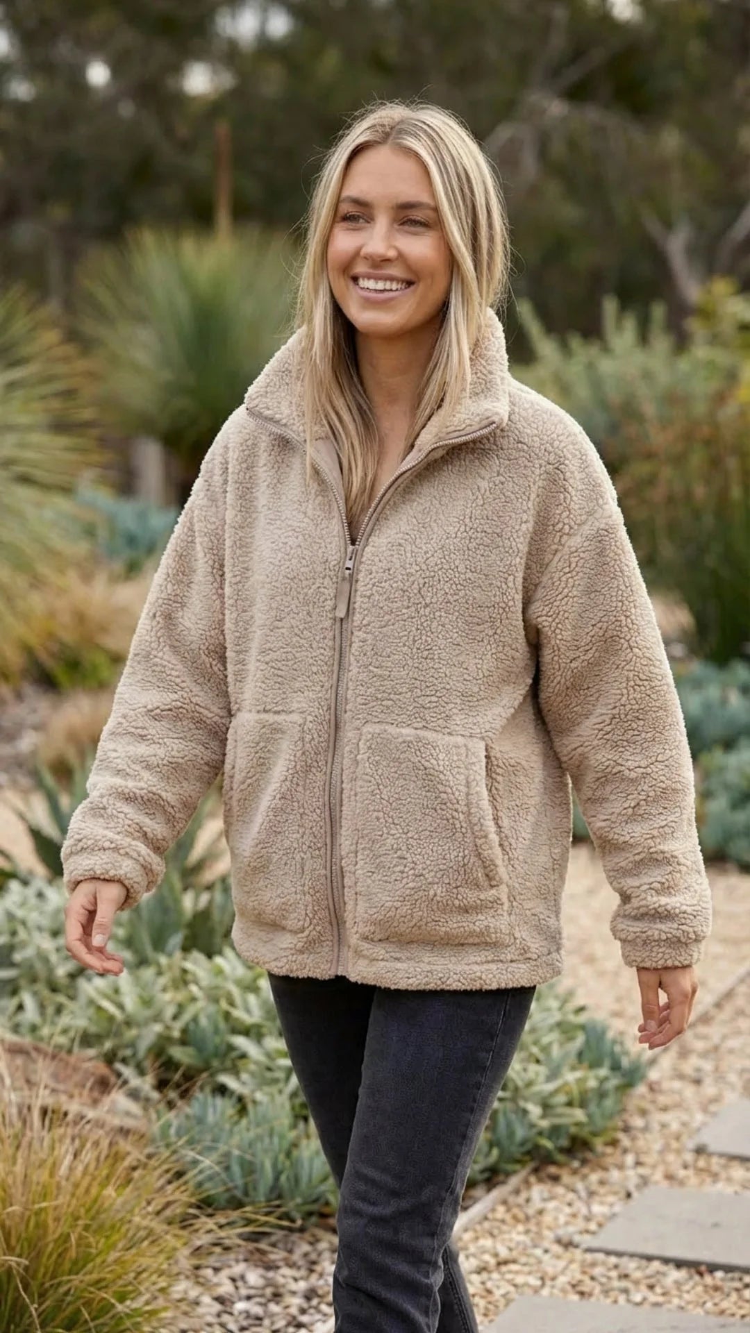 Womens Fleece Teddy Sherpa Zip up Oversized Jacket