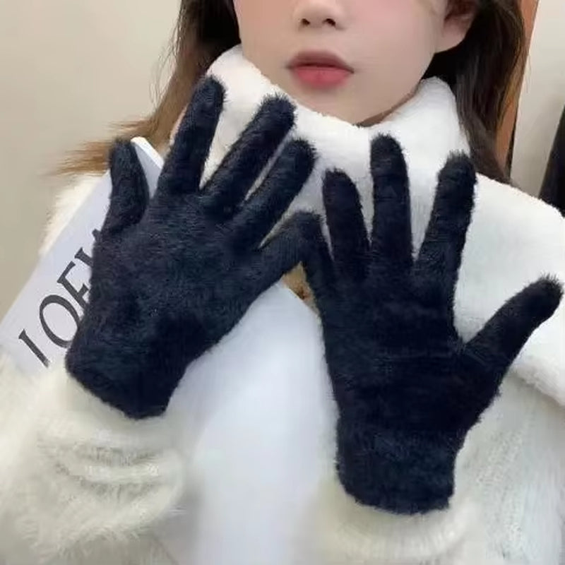 Fluffy Mink-Touch Knit Gloves