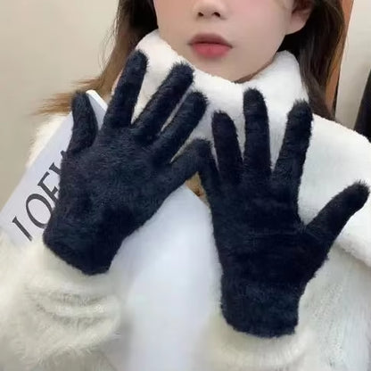 Fluffy Mink-Touch Knit Gloves