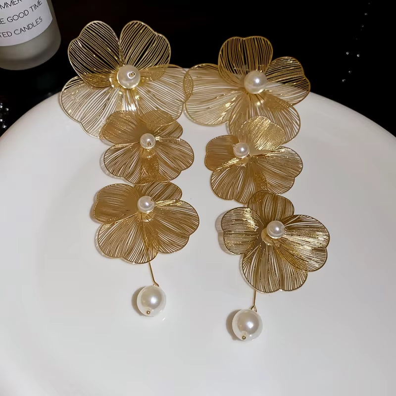 Gilded Bloom Statement Drop Earrings