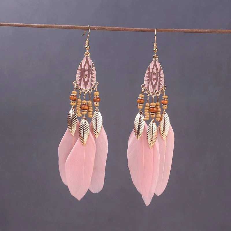 Feather Tassel Drop Earrings