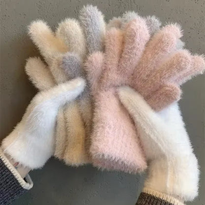 Fluffy Mink-Touch Knit Gloves