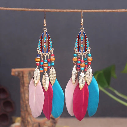 Feather Tassel Drop Earrings