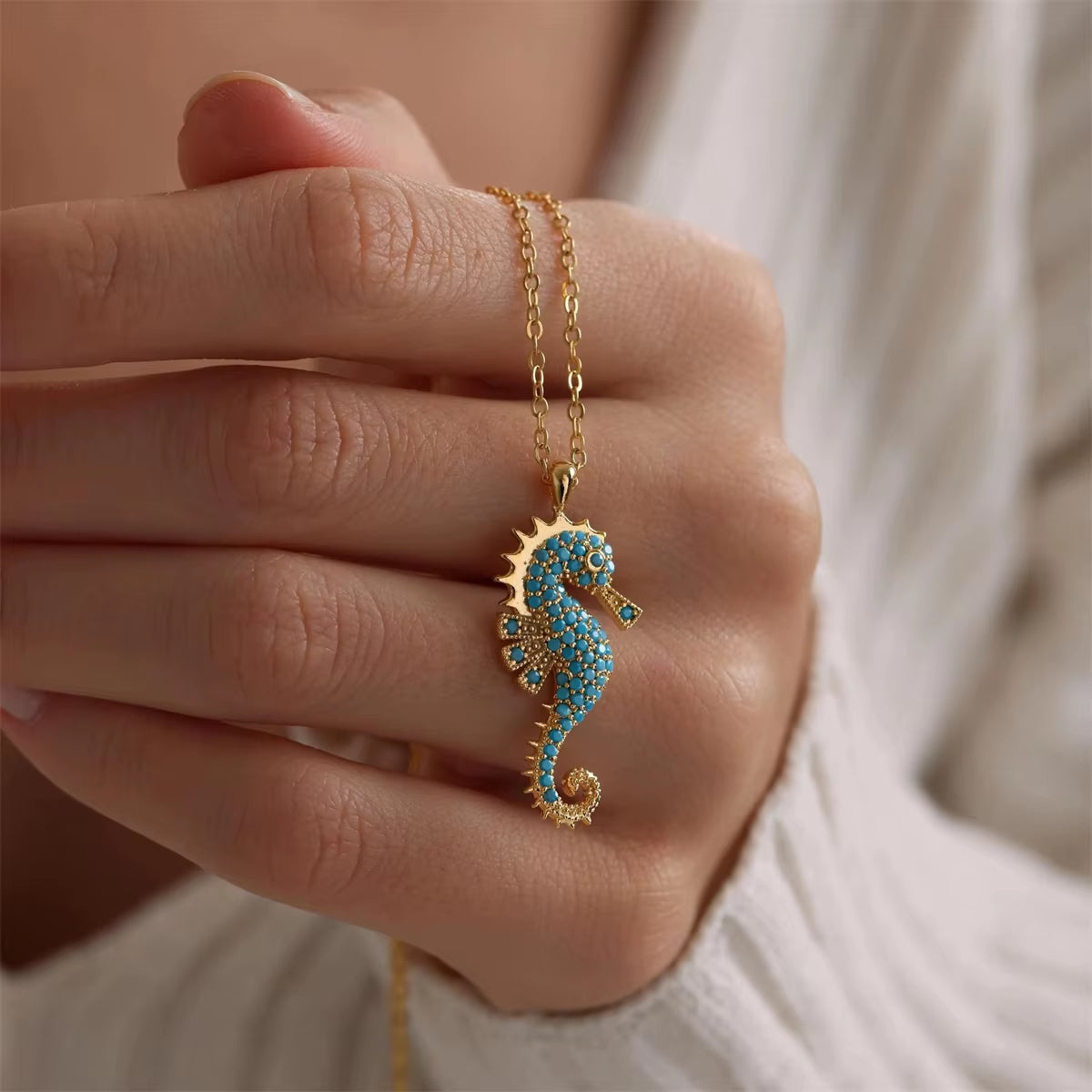 Gold Seahorse Pendant Necklace