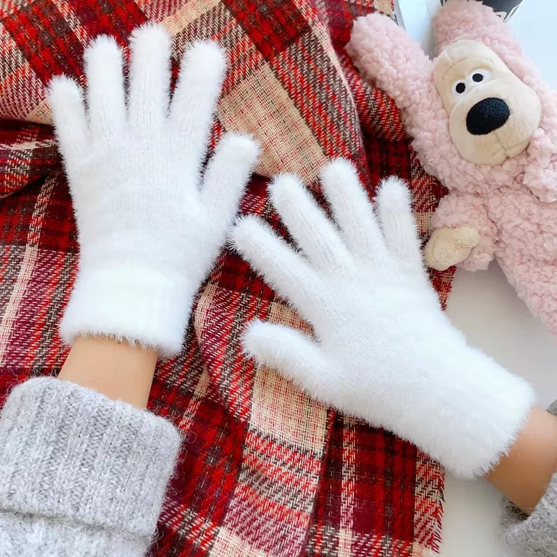 Fluffy Mink-Touch Knit Gloves