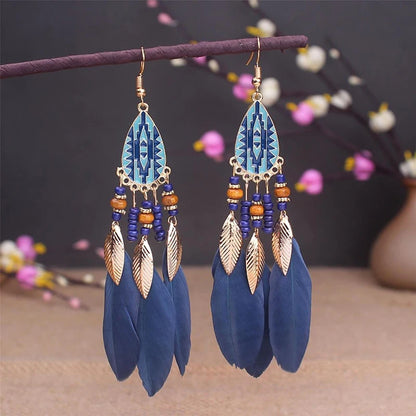 Feather Tassel Drop Earrings