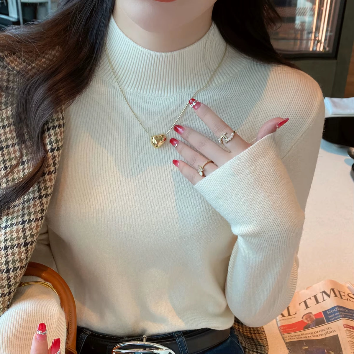 Oatmeal Mock-Neck Knit Top