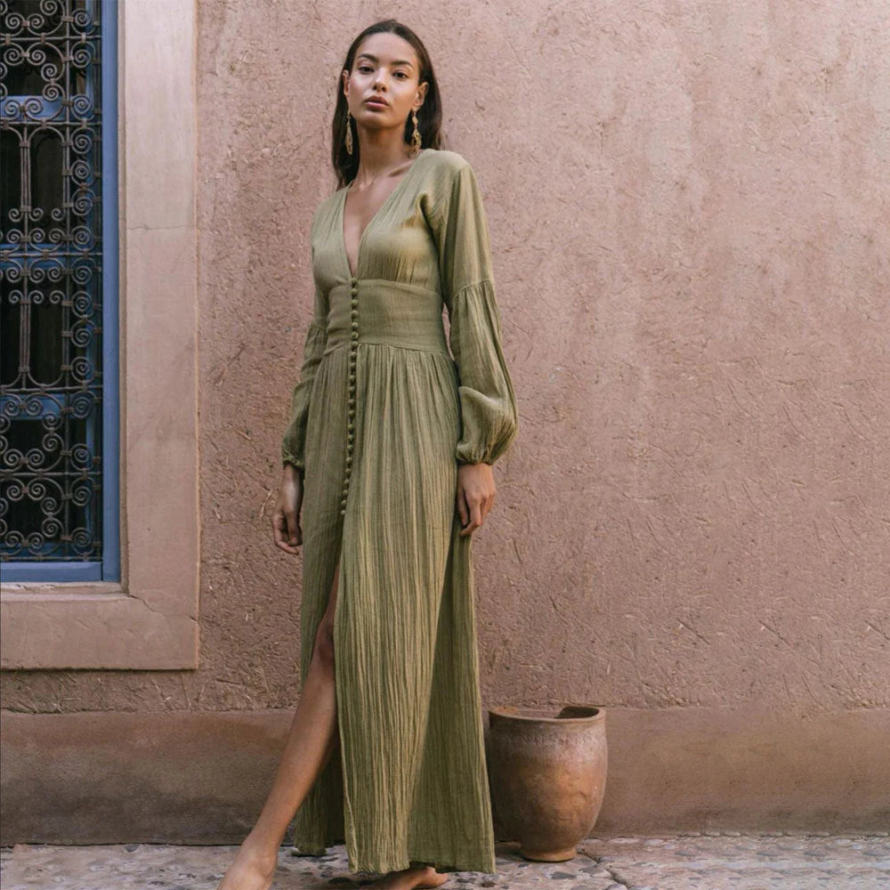 Sierra Long Maxi Dress - V-Neck - Boho Evening 