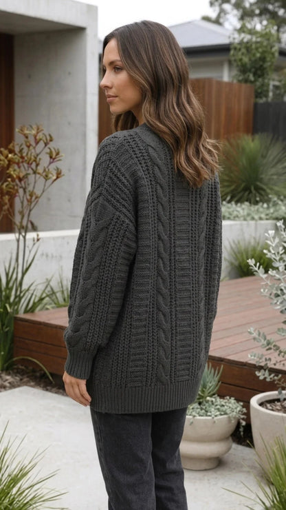 Women'S Oversized Cable Knit Cardigan