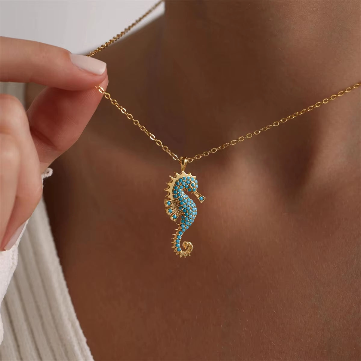 Gold Seahorse Pendant Necklace