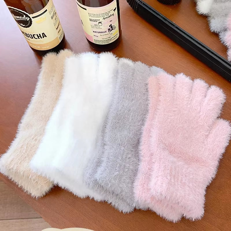 Fluffy Mink-Touch Knit Gloves