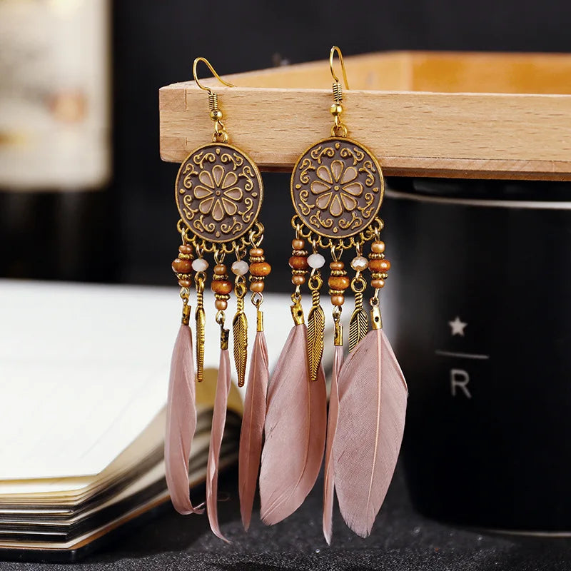 Feather Tassel Drop Earrings