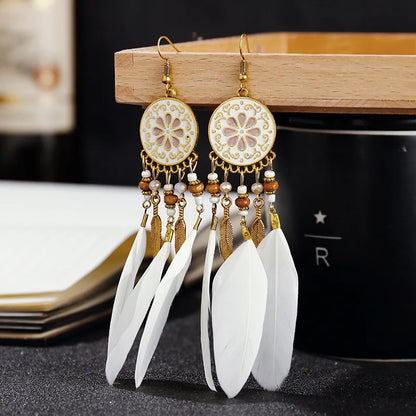Feather Tassel Drop Earrings