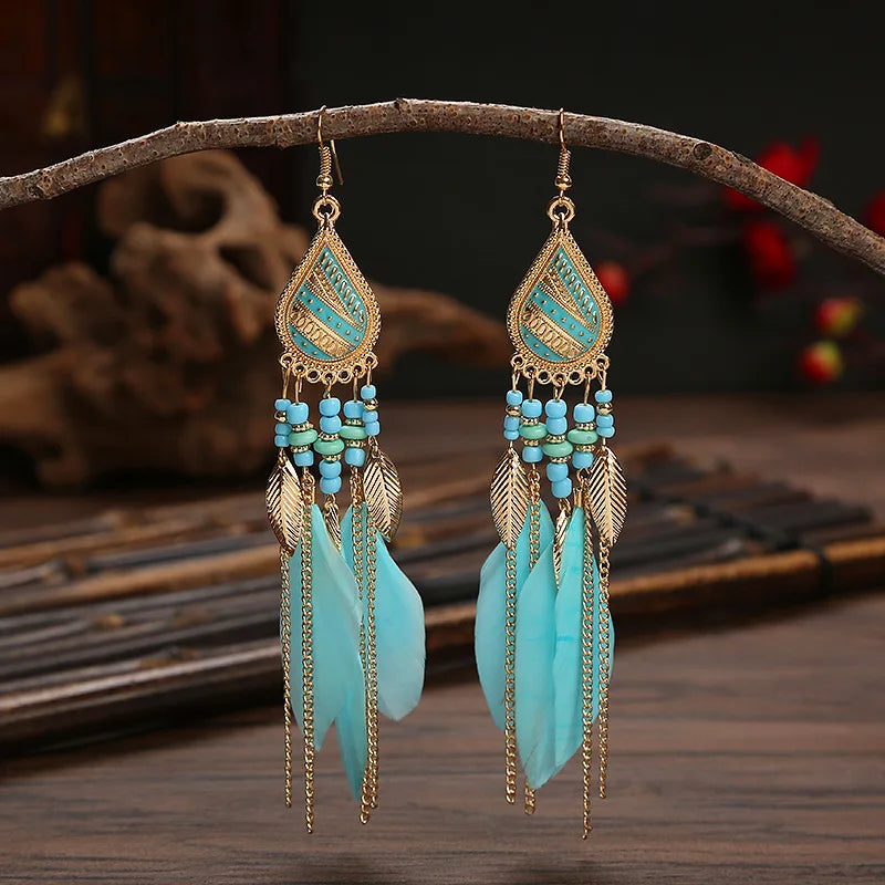 Feather Tassel Drop Earrings