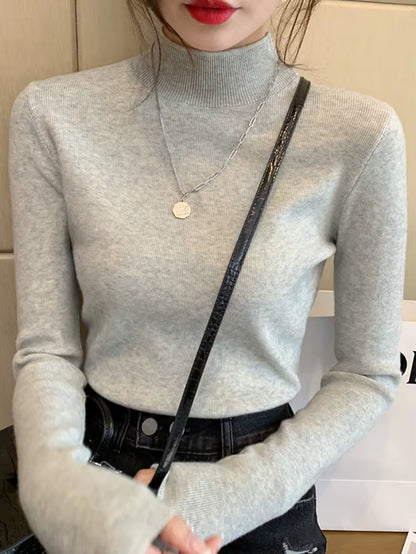 Oatmeal Mock-Neck Knit Top