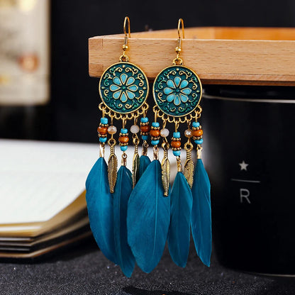 Feather Tassel Drop Earrings