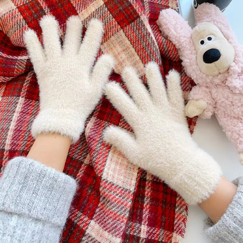 Fluffy Mink-Touch Knit Gloves