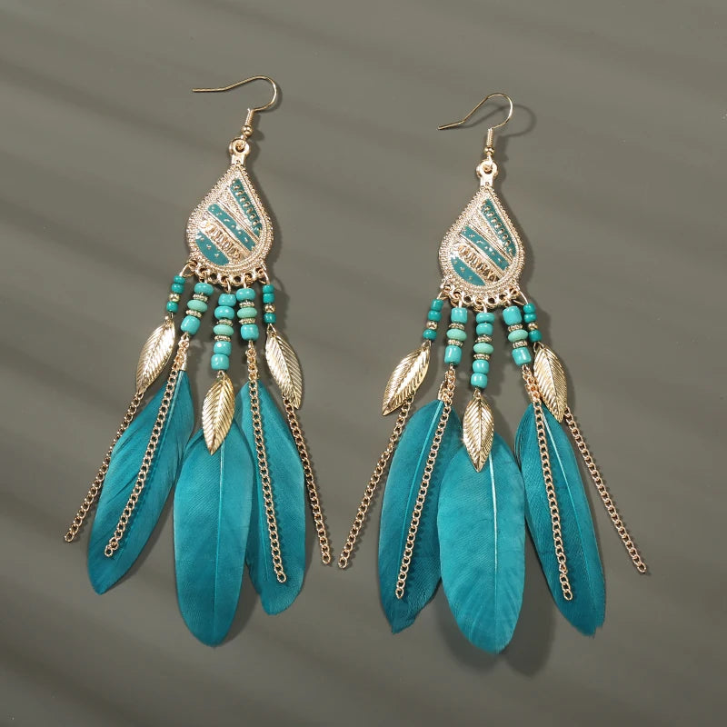 Feather Tassel Drop Earrings