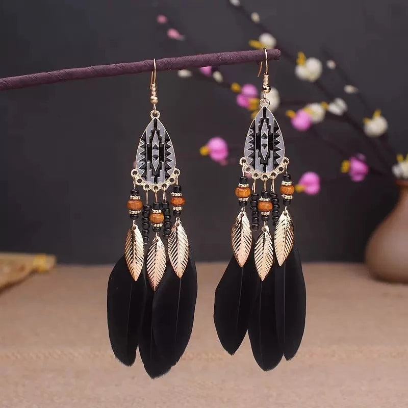 Feather Tassel Drop Earrings