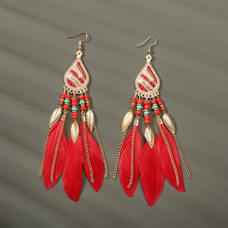 Feather Tassel Drop Earrings