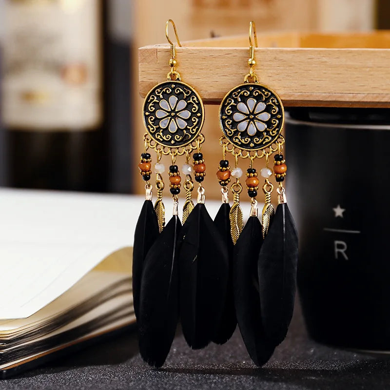 Feather Tassel Drop Earrings