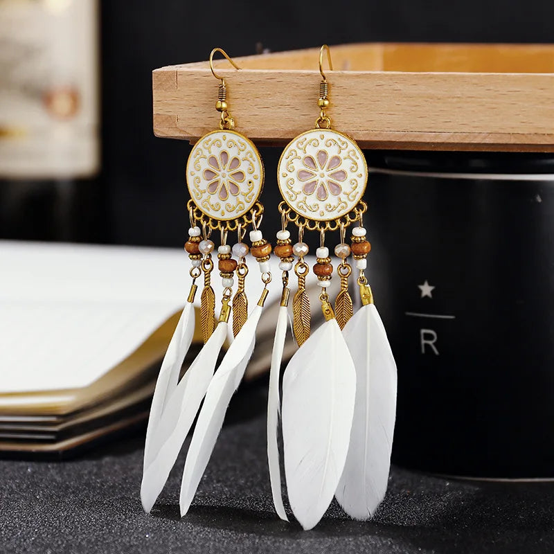 Feather Tassel Drop Earrings