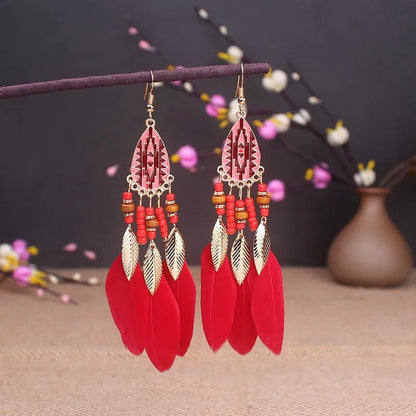 Feather Tassel Drop Earrings