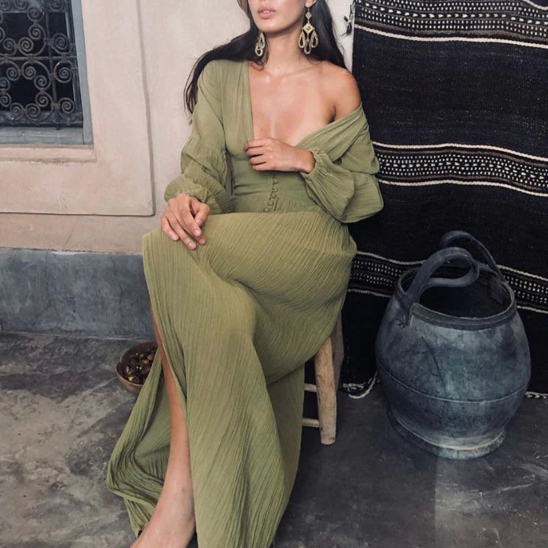 Sierra Long Maxi Dress - V-Neck - Boho Evening 