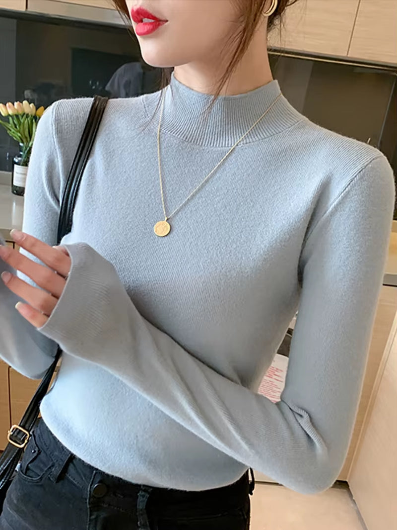 Oatmeal Mock-Neck Knit Top