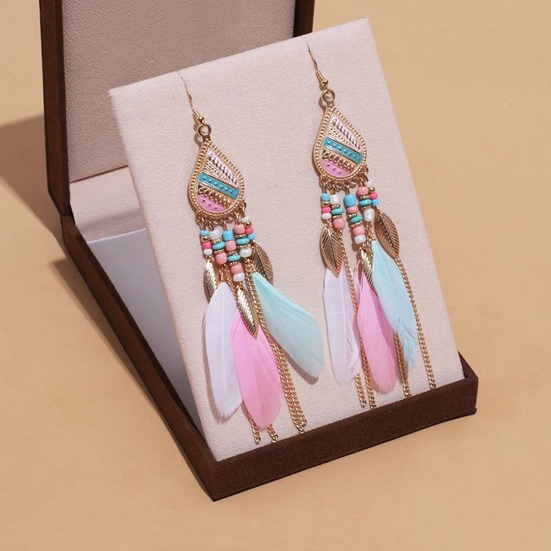 Feather Tassel Drop Earrings