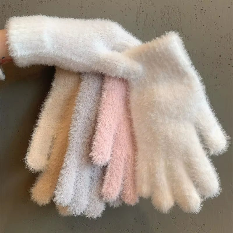Fluffy Mink-Touch Knit Gloves