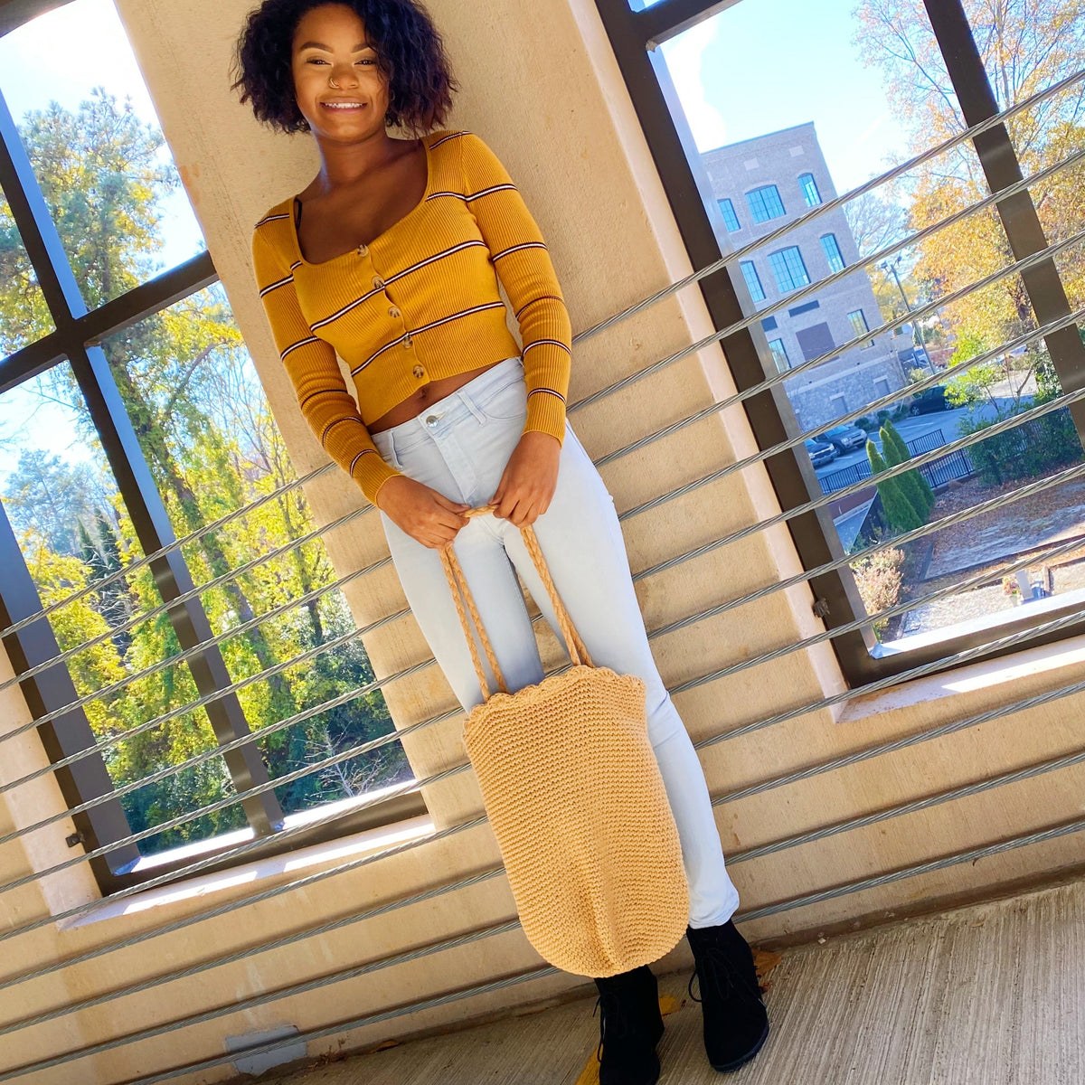 Scalloped Knit Tote