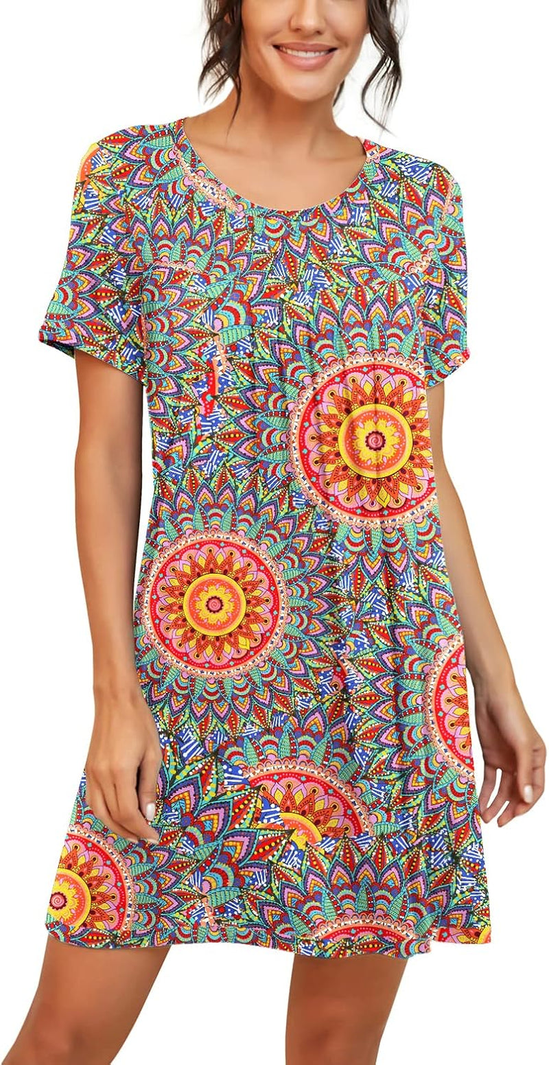 Short Sleeve Night Gown - Pleated Soft Sleep Shirt