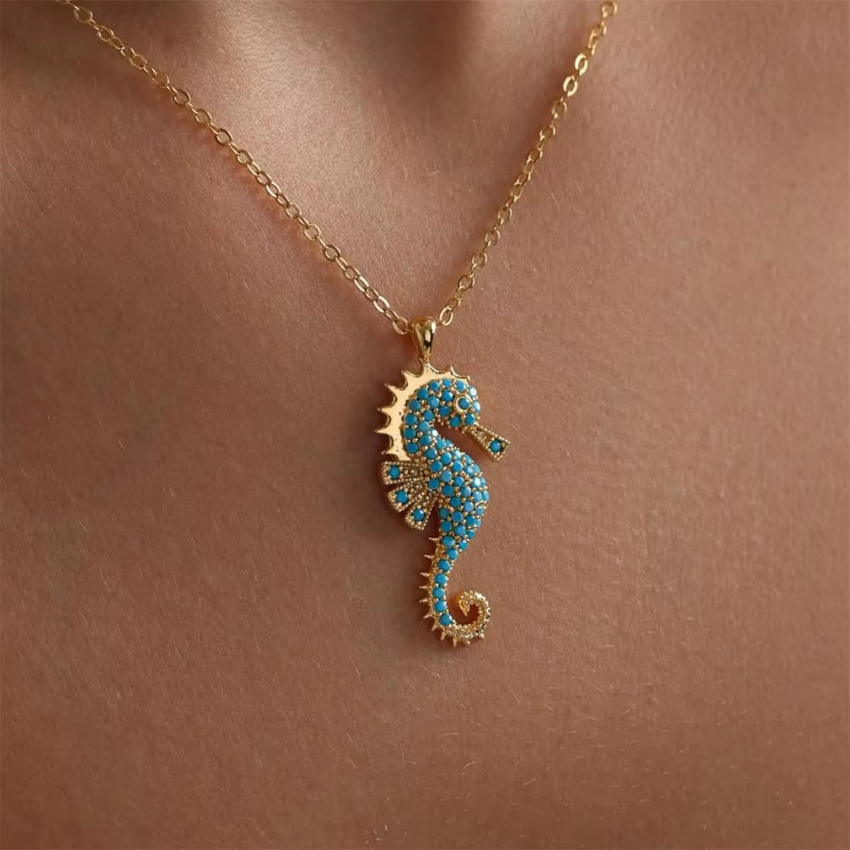Gold Seahorse Pendant Necklace