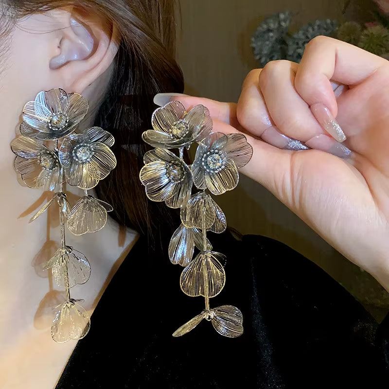 Gilded Bloom Statement Drop Earrings