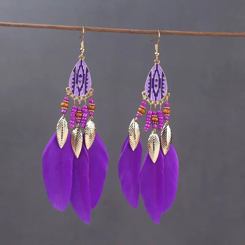 Feather Tassel Drop Earrings