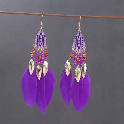 Feather Tassel Drop Earrings