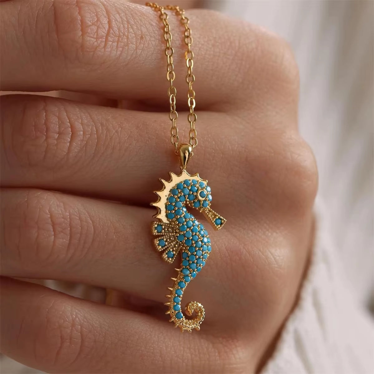 Gold Seahorse Pendant Necklace