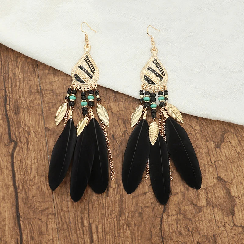 Feather Tassel Drop Earrings