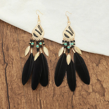 Feather Tassel Drop Earrings