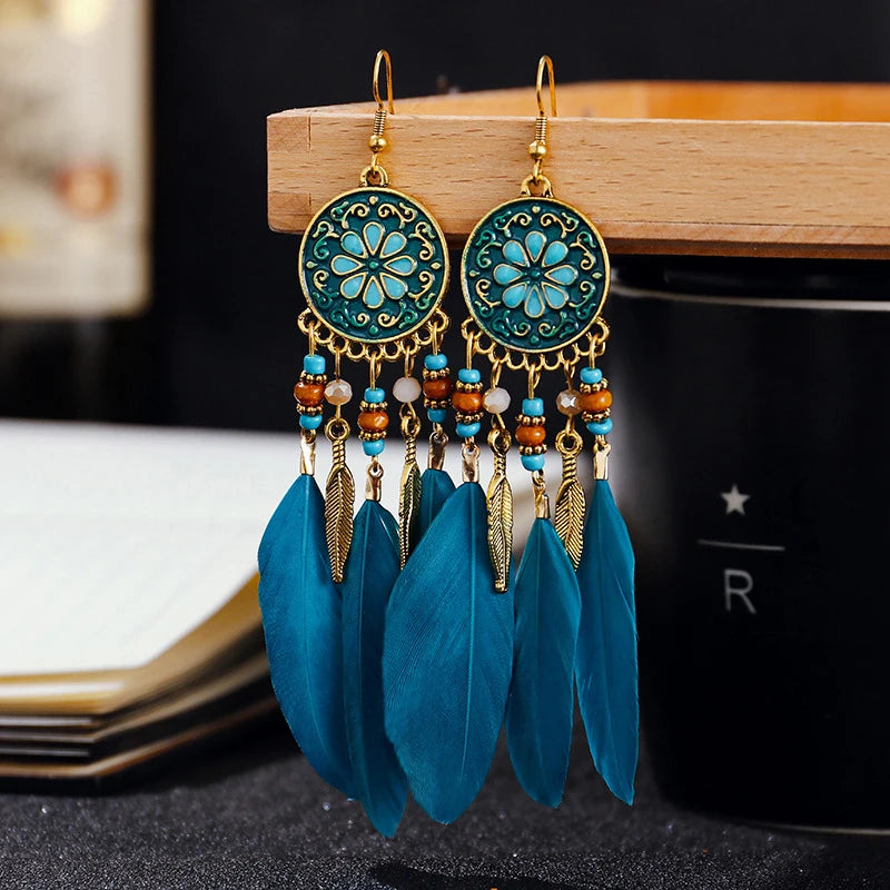 Feather Tassel Drop Earrings