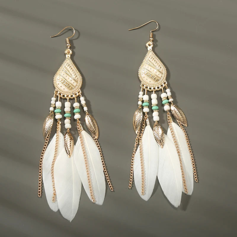 Feather Tassel Drop Earrings