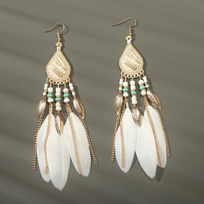 Feather Tassel Drop Earrings