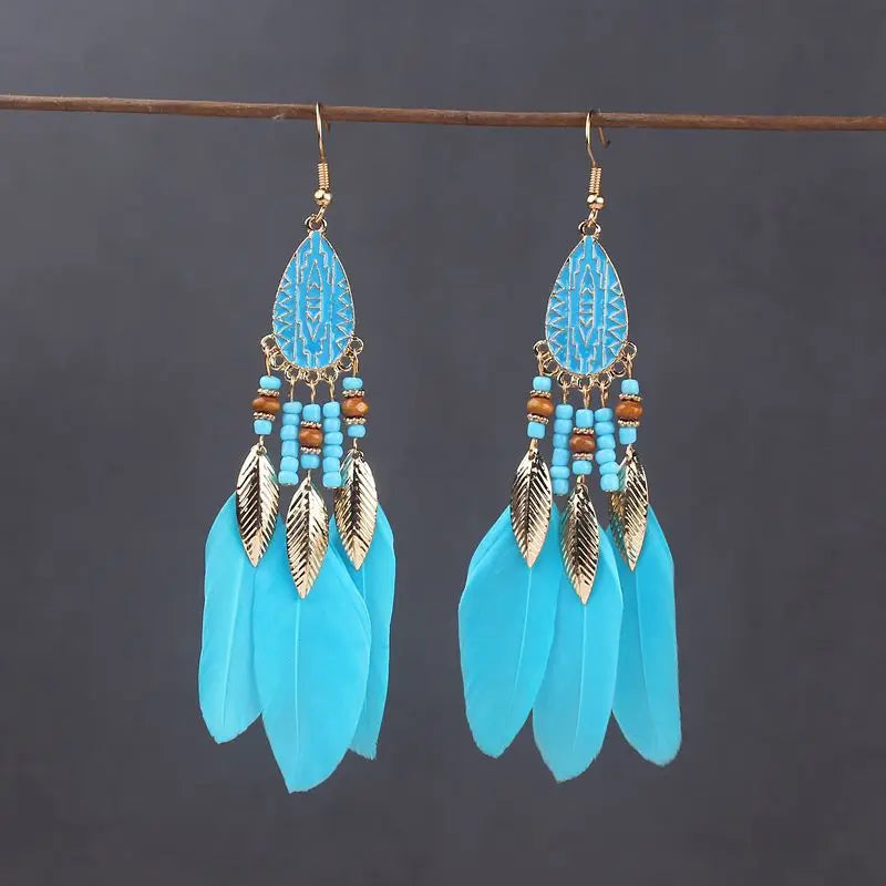 Feather Tassel Drop Earrings