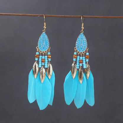 Feather Tassel Drop Earrings